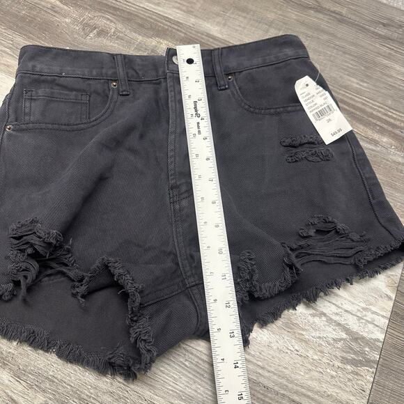 Pacsun Shorts NEW Vintage High Rise Black Womens 26 Distressed Button Fly Hot - Picture 9 of 10